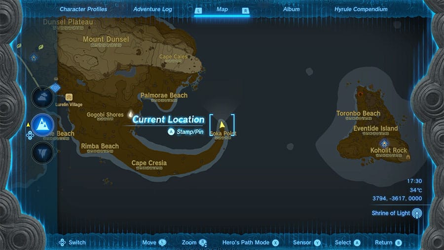 A map showing Where To Find Star Fragments In Legend Of Zelda Tears Of The Kingdom