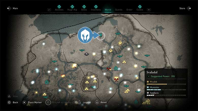 Showing the location of the buried treasure for Alvis' Tale
