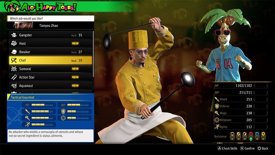 An image showing the skills, abilities, and stats of the Infinite Wealth Job Chef