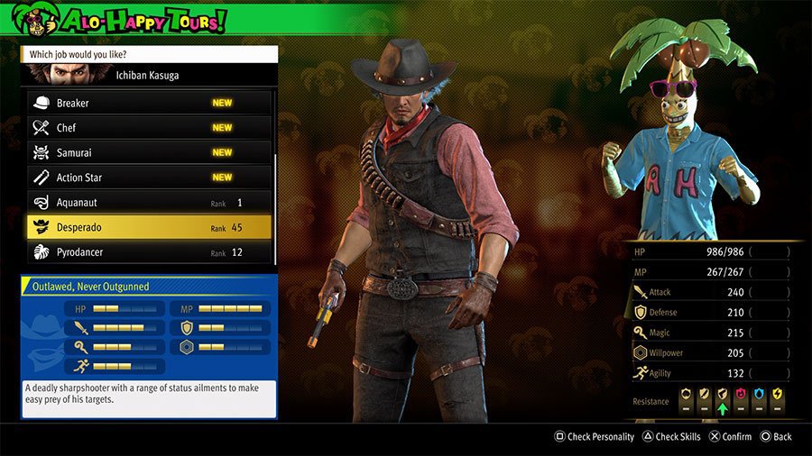 An image showing the skills, abilities, and stats of the Infinite Wealth Job Desperado
