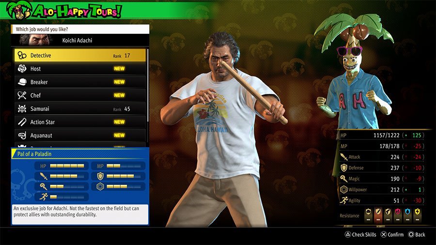 An image showing the skills, abilities, and stats of the Infinite Wealth Job Detective