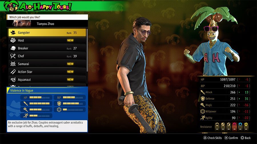 An image showing the skills, abilities, and stats of the Infinite Wealth Job Gangster