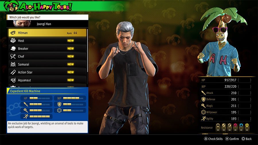 An image showing the skills, abilities, and stats of the Infinite Wealth Job Hitman