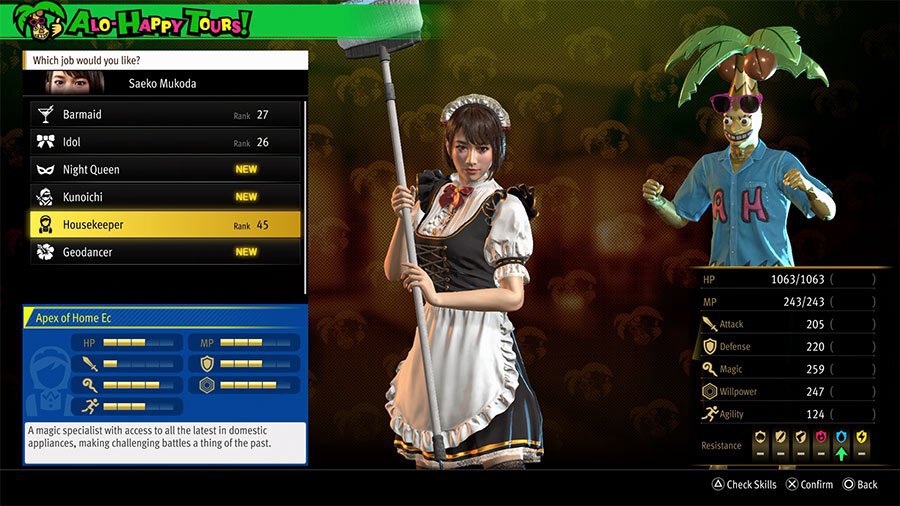 An image showing the skills, abilities, and stats of the Infinite Wealth Job Housekeeper