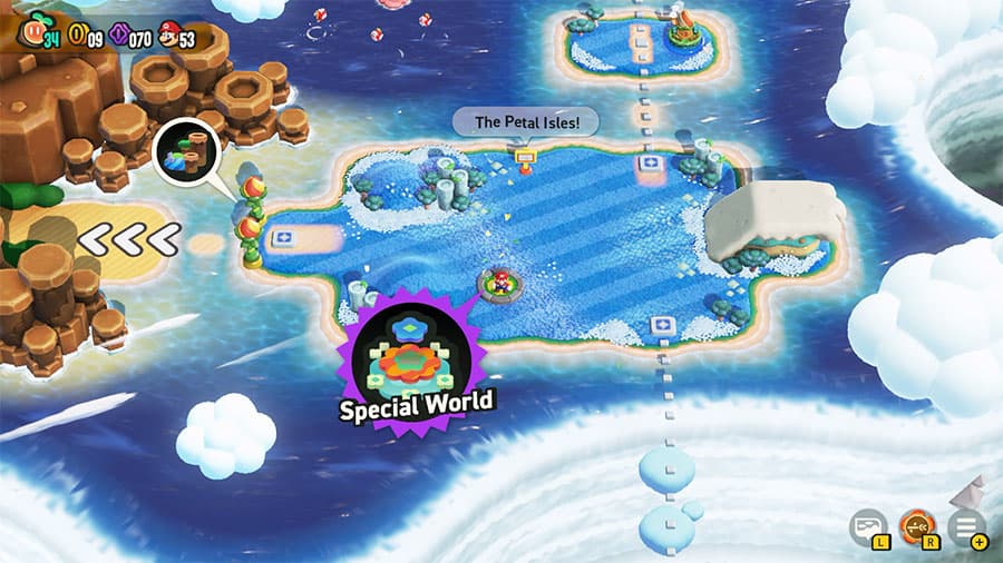 A map showing the location of Petal Isles Special World Entrance