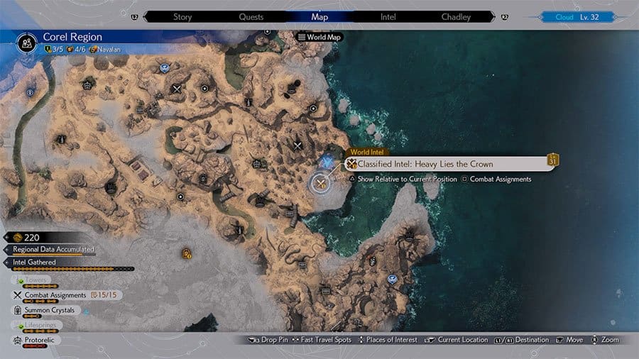 A map showing the location of the Tonberry King's Crown In FF& Rebirth